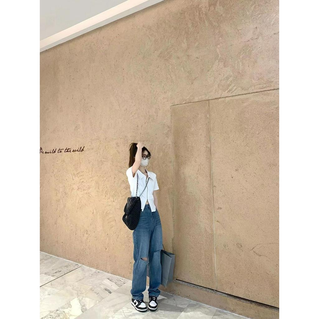 ZHELIHANGFEI Áo Thun Polo Dệt Kim Tay Ngắn Dáng Ôm Phối Khóa Kéo Đôi Thời Trang Mùa Hè Hàn Quốc Cho Nữ