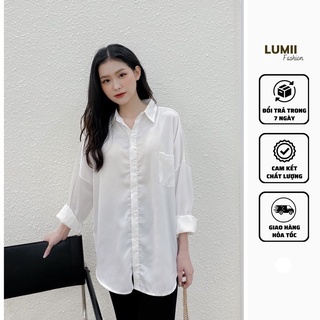 Áo sơ mi trắng basic túi ngực dáng rộng Lumii