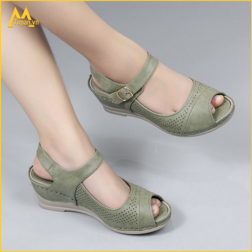 Giày sandal nữ đế xuồng đi học 3 phân cao gót kiểu xỏ ngón đế bệt dáng bánh mì bảo hành 1 năm P89 TIMAN