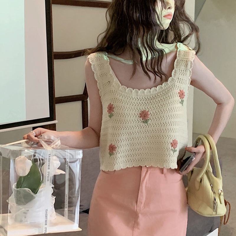 Áo Không Tay Cổ Vuông Thêu Họa Tiết Thời Trang Mùa Hè Mới Dành Cho Nữ