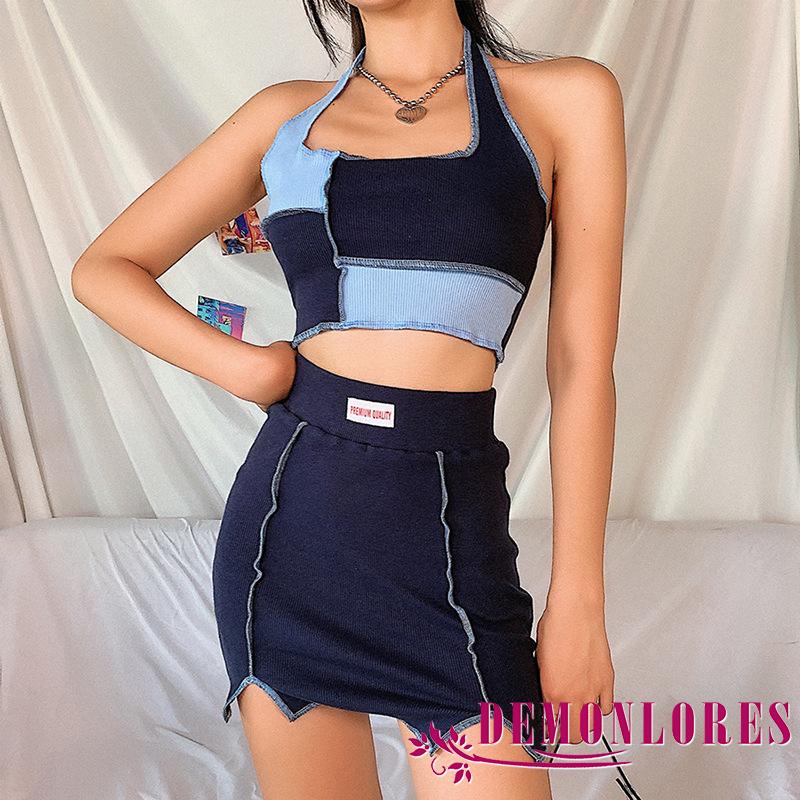 Set Áo Croptop 2 Dây + Chân Váy Ngắn Phong Cách Quyến Rũ Thời Trang Cho Nữ