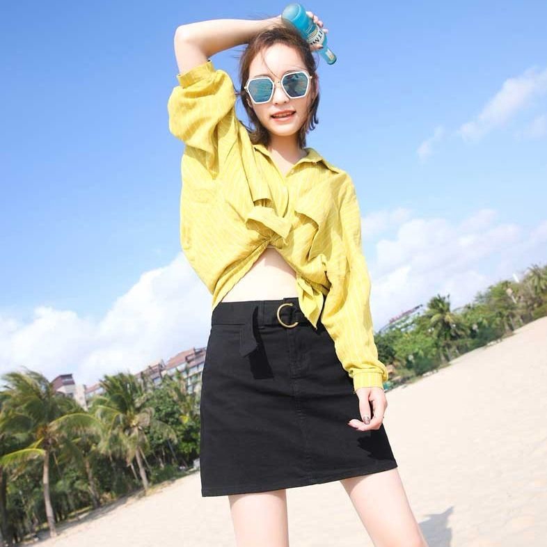 Chân Váy Denim Dáng Chữ A Lưng Cao Thời Trang 612