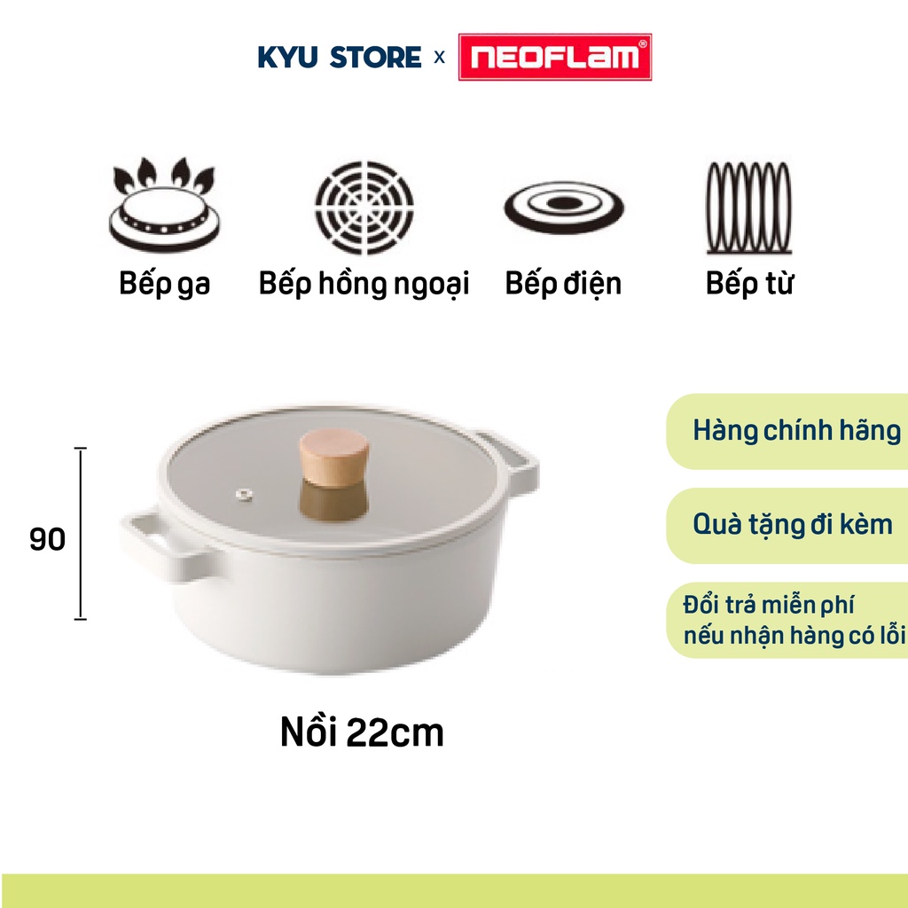 Nồi chống dính đáy từ FIKA NEOFLAM làm từ nhôm đúc phủ gốm nồi nông 22 cm Hàn Quốc (màu trắng ngà)