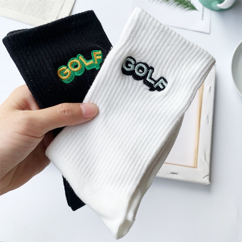 Vớ thể thao WAFNHA D168 màu trắng/ đen thêu họa tiết chữ cái thời trang