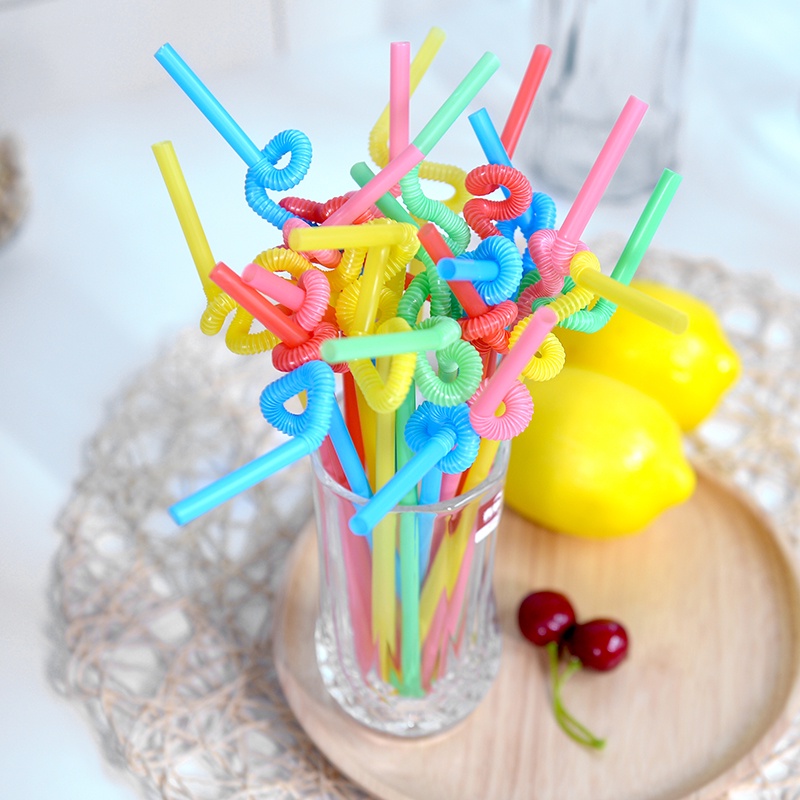 Set 100 Ống Hút Nhựa Nhiều Màu Chịu Nhiệt Tốt