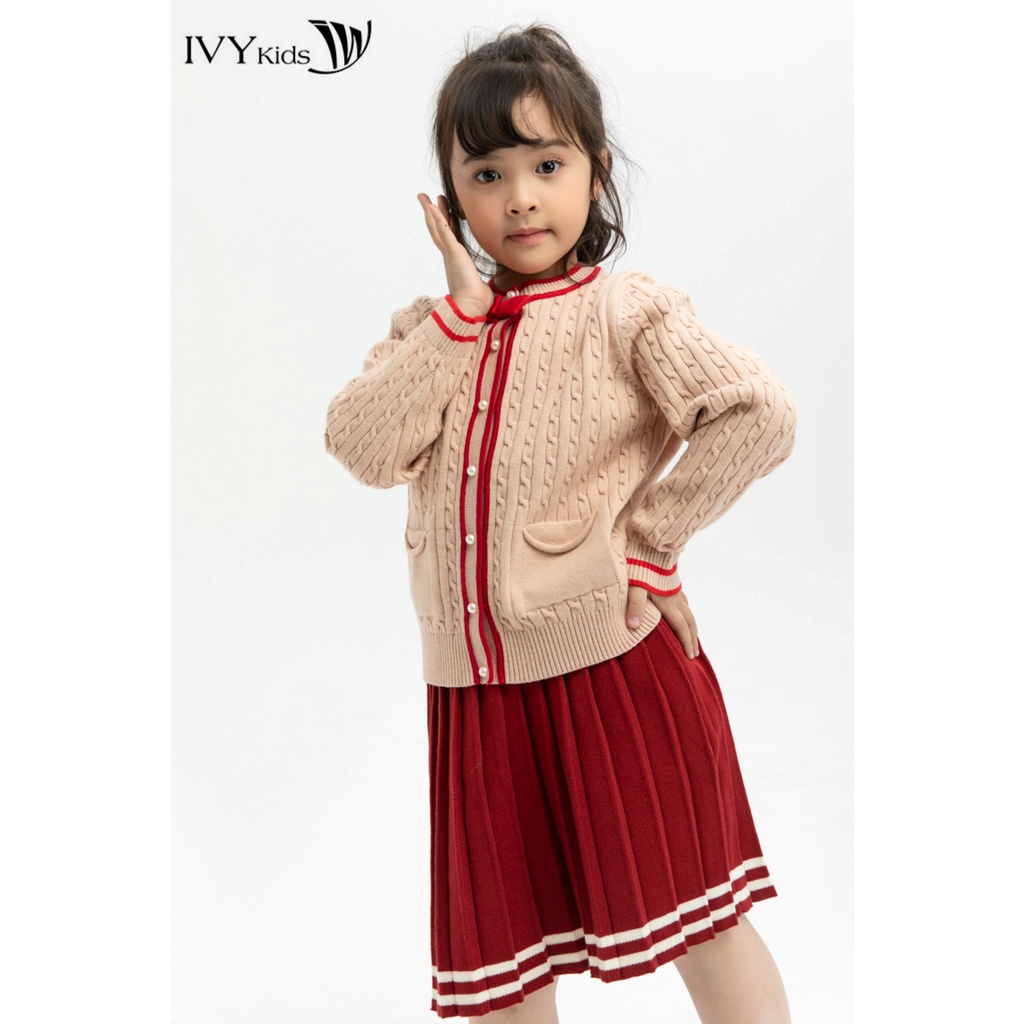 Áo cardigan len đính nơ bé gái IVY moda MS 77G0783