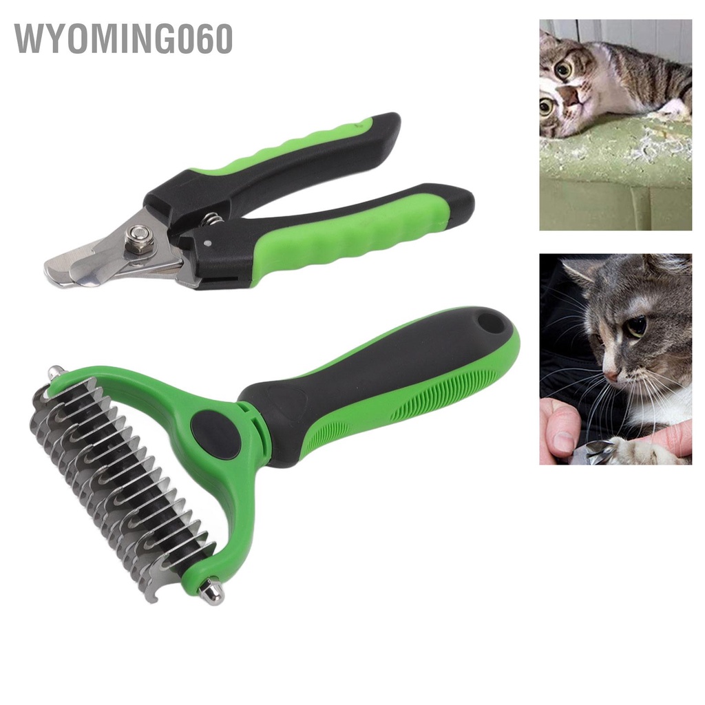 Wyoming060 Cào lót lông thú cưng hai mặt Núm loại bỏ Bộ dụng cụ chải cho Lược với Dụng cắt móng chó mèo