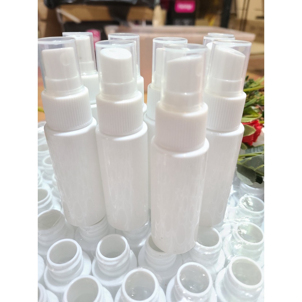 Chai nhựa trắng PET đựng , chiết nước hoa , dung dịch nắp xịt trắng - Chai 30ml