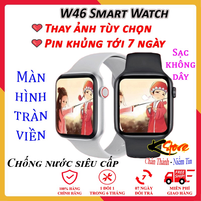 Đồng Hồ Thông Minh Seri 6 Logo Táo Màn Hình Tràn Viền 2 Nút Vật Lý Sạc Không Dây Full Thông Báo Tiếng Việt