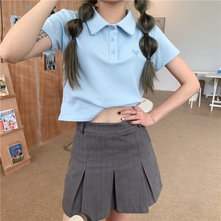 Áo Thun Polo Ngắn Tay Thêu Hình Trái Tim Màu Trơn 41676
