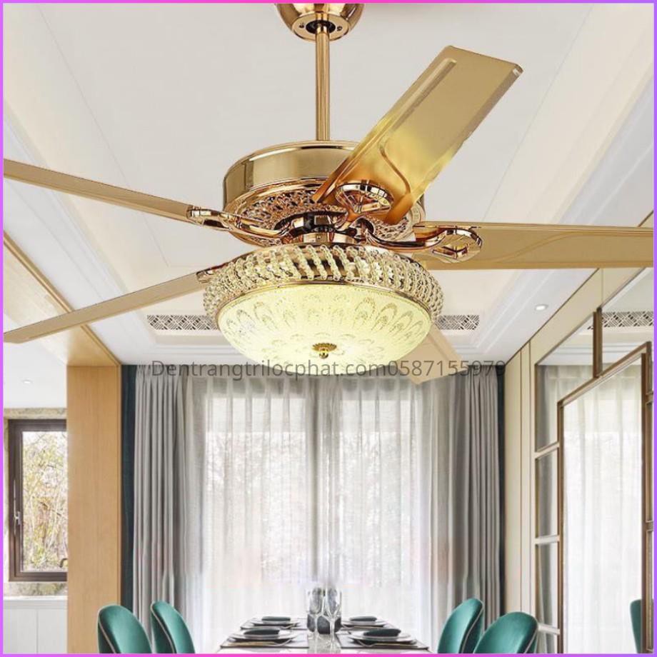 Quạt Trần Đèn- Quạt đèn 5 Cánh Hợp Kim Vàng 3 Chế Độ Ánh Sáng Lắp Phòng Khách Hiện Đại Bh 10 Năm