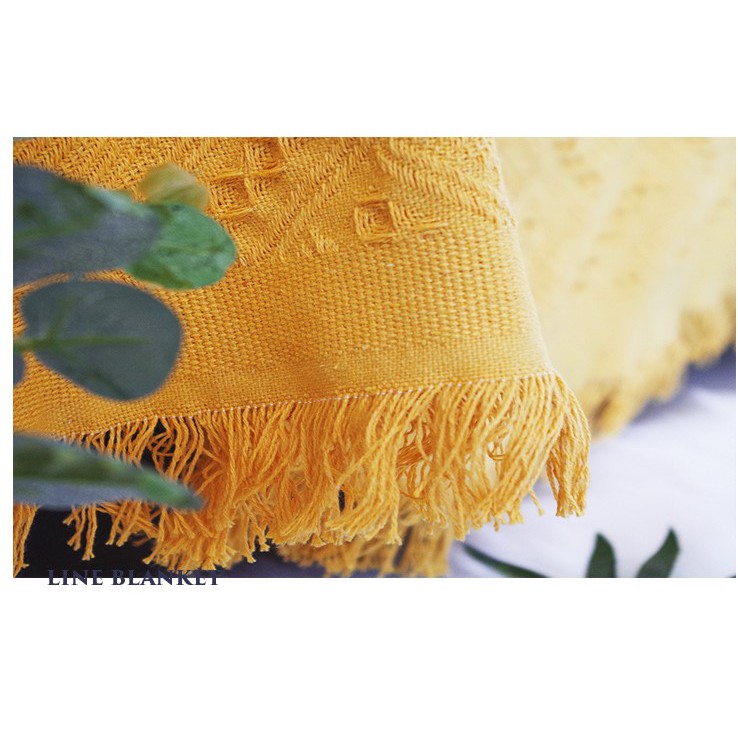 [SIZE TO INBOX] Chăn thảm phủ ghế sofa đan len tua rua màu vàng phong cách Bắc Âu / Bohemian