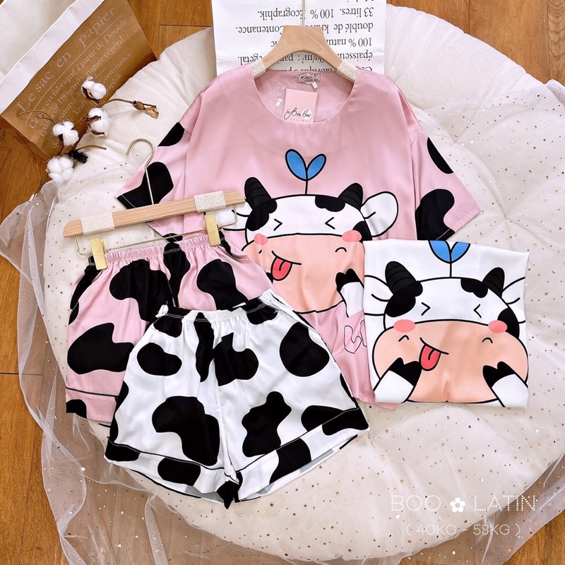 Đồ bộ, Đồ ngủ lụa Latin mẫu cổ tròn xinh xắn (40-58kg)