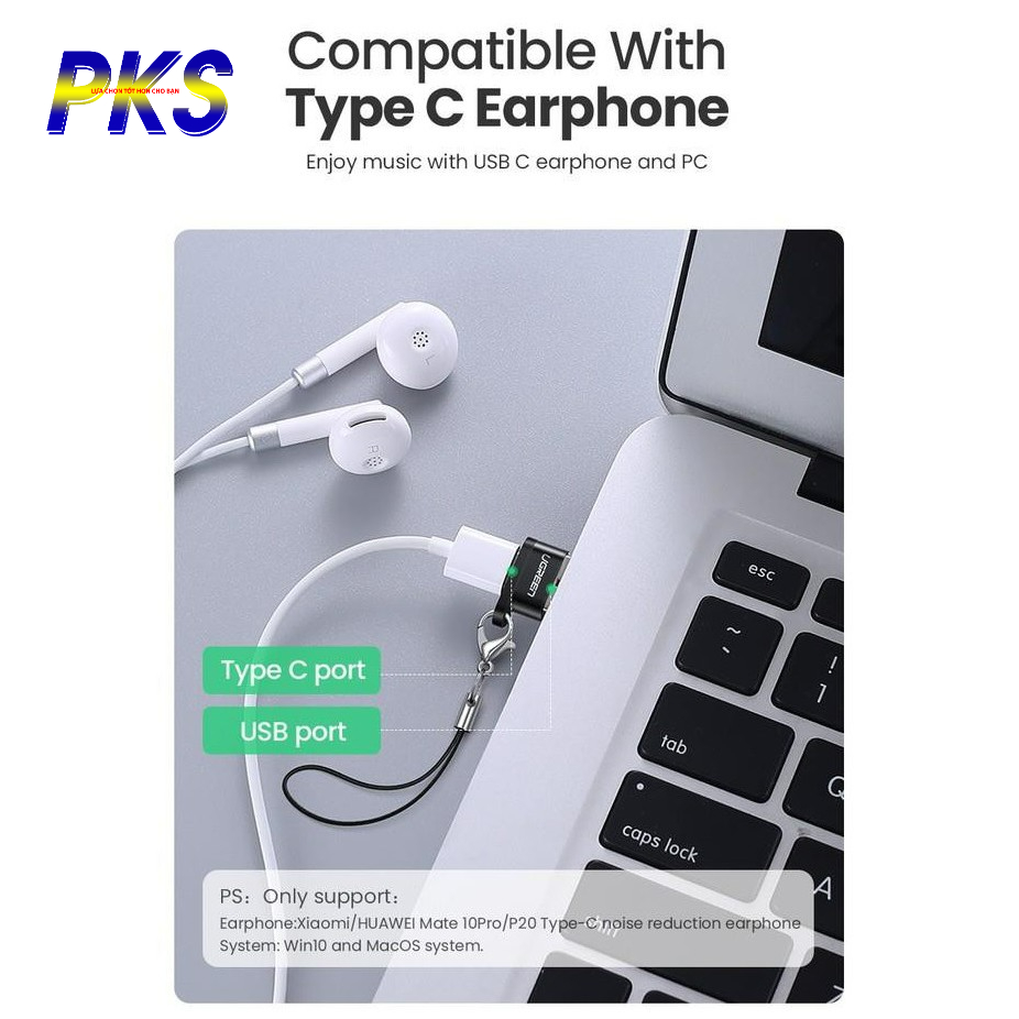 Đầu chuyển USB to USB TYPE C có dây treo tiện lợi Cao Cấp chính hãng Ugreen 50568