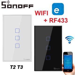 Công tắc WiFi Sonoff T3 US cảm ứng âm tường RF 433MHz 1 2 3 nút Mặt kính 120mm, T0, T1, T2 US chuẩn chữ nhật thông dụng