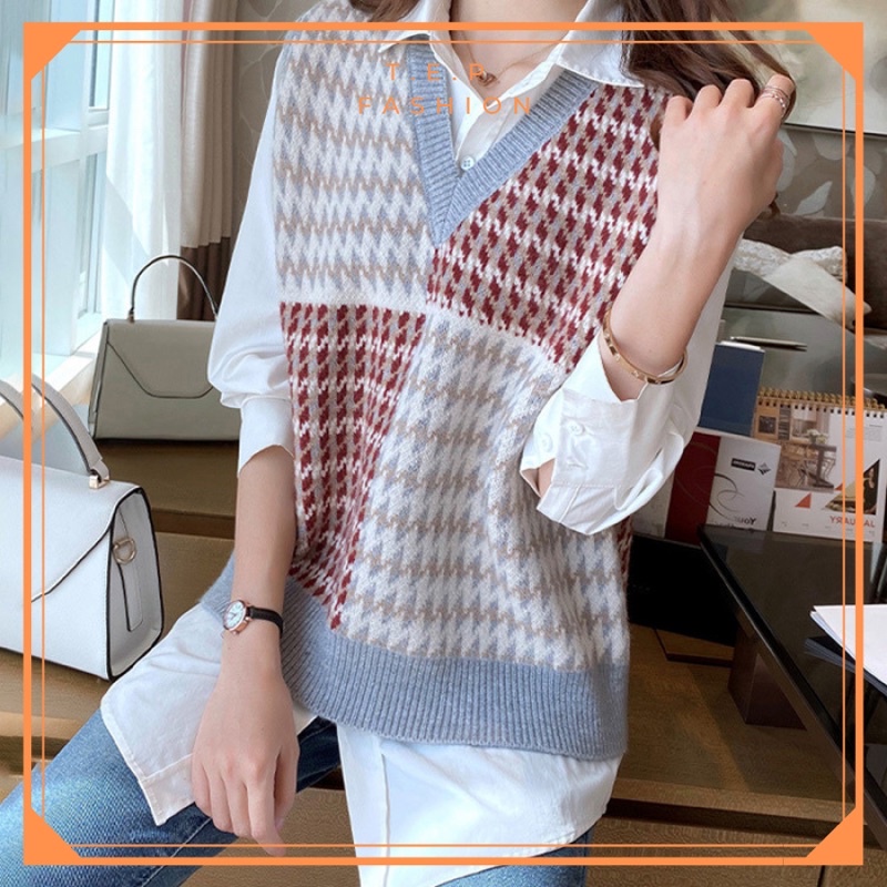 Áo Gile Len Nữ Chất Dày Dặn Phong Cách Hàn Quốc Hoạ Tiết Ziczac Siêu Xinh Tep Fashion - AGL002