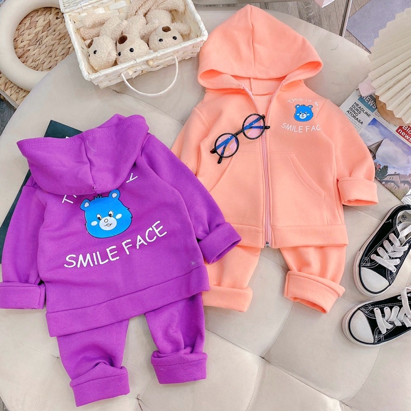 Bộ quần áo cho bé trai bé gái phong cách thể thao khỏe khoắn kèm mũ _ Bộ đồ dài tay thu đông cho bé từ 8- 18 kg