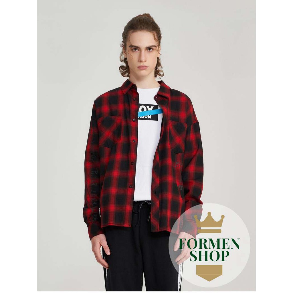 ÁO SƠ MI BOY PHỐI CARO 2 TÚI TRƯỚC NGỰC, IN CHỮ ĐỘC ĐÁO SAU LƯNG - FORMEN SHOP - KTTB014