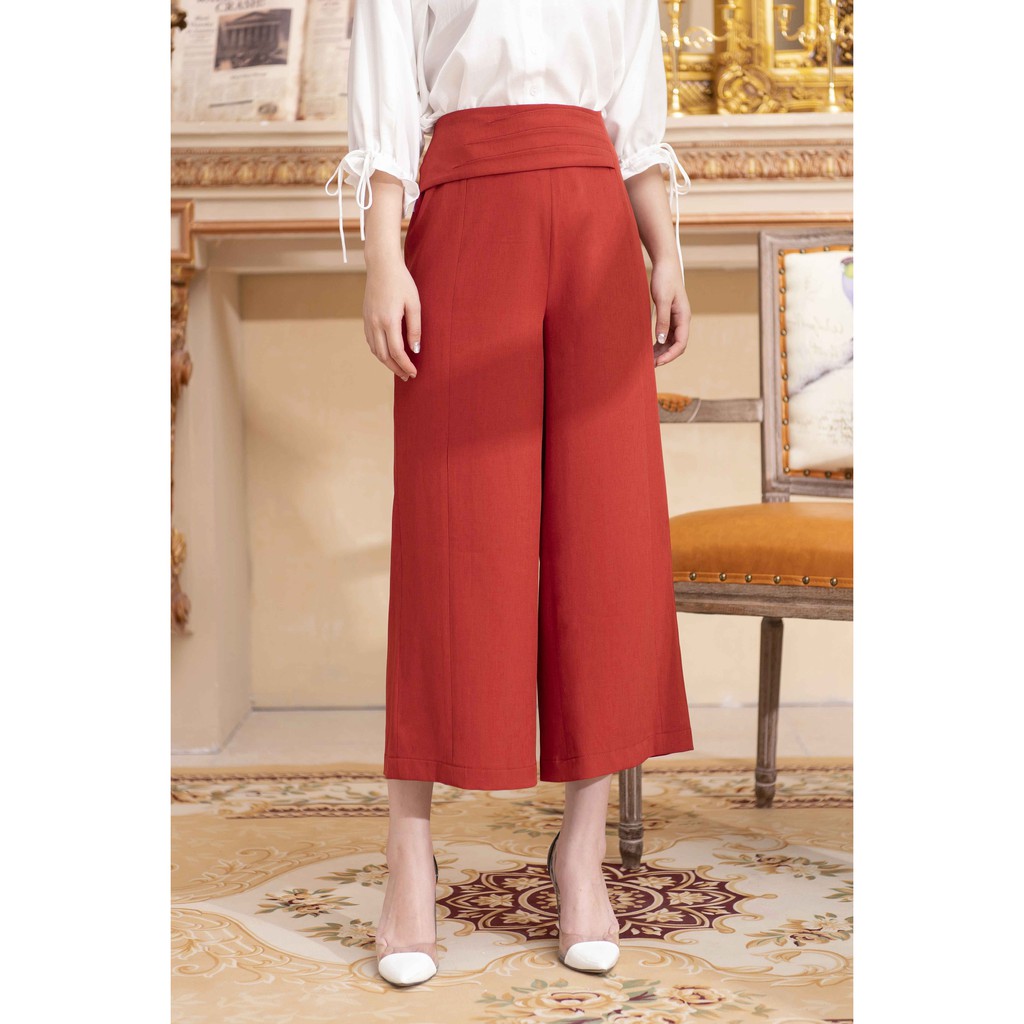 Quần cam culottes dáng dài, cạp mí gân TOSON