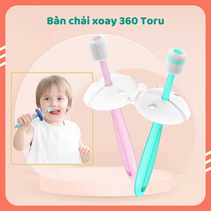 Bàn chải đánh răng Nano siêu mềm xoay 360°, bàn chải cầm tay Toru cho bé từ 1 tuổi, an toàn cho nướu lợi của bé