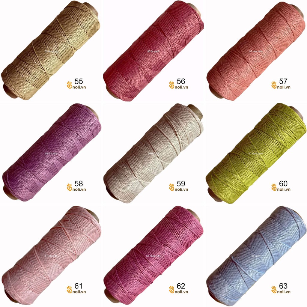 Sợi dệt trơn 2mm Craft yarn VN chuyên móc túi xách, ví, mũ nón lên dáng đẹp, màu sắc vintage 175g (Mã 41 đến 60)