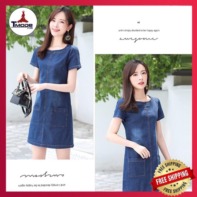 [VIDEO + ẢNH THẬT]  ĐẦM  JEAN DẠO PHỐ BASIC PHỐI 2 TÚI FORM CHỮ A THỜI TRANG CÓ SIZE XXL | BigBuy360 - bigbuy360.vn