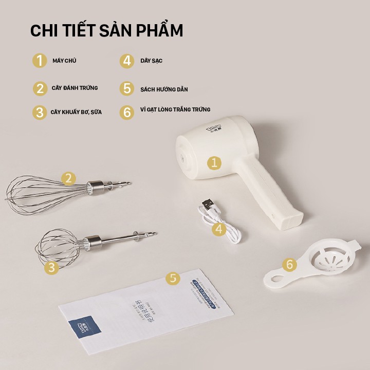 Máy đánh trứng cầm tay mini Lotor HM601 - 5 cấp độ điều chỉnh linh hoạt, tiện lợi - BẢỎ HÀNH 6 THÁNG