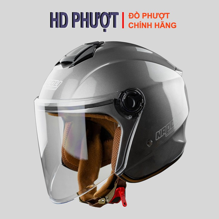 Mũ bảo hiểm phượt 3/4 đầu Napoli N039A thời trang [Free size 56 - 59cm] [Xám lót nâu]- Bảo Hành 12 Tháng