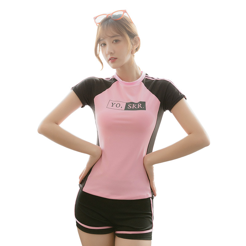 Bộ đồ bơi 2 món ngắn tay phong cách thể thao thoải mái cho nữ | BigBuy360 - bigbuy360.vn