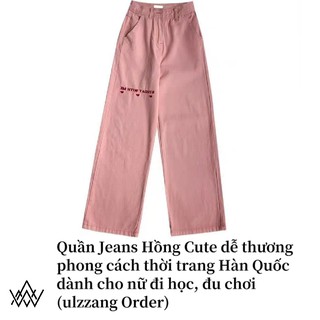 Quần bò jeans hồng ống rộng  phong cách thời trang hàn quốc cho nữ đi chơi,đi dạo mã QJ12