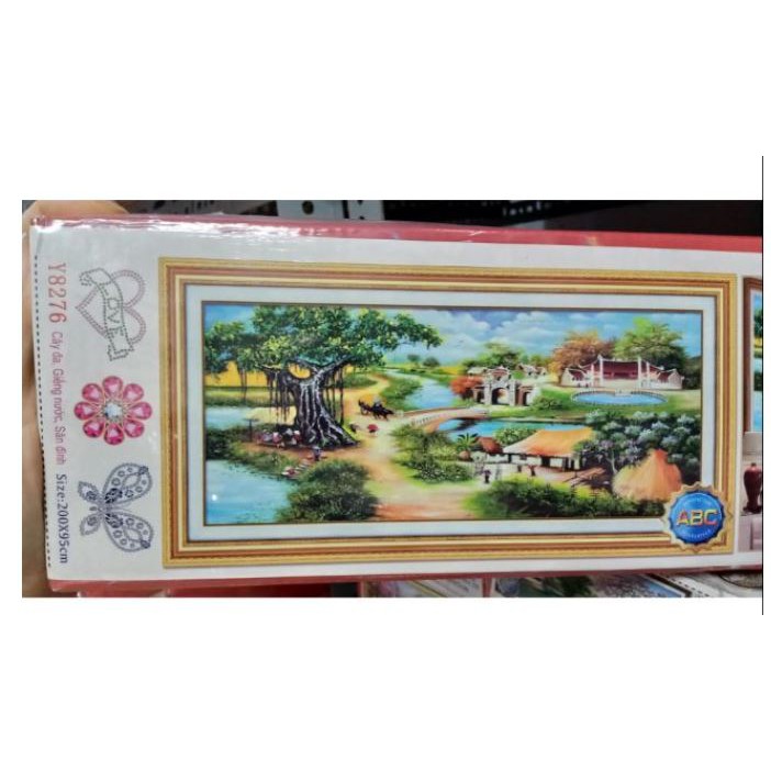 Tranh đính đá phong cảnh đồng quê Y8274(130 x 65 cm). Y8275 (160 x 75 cm), Y8276 (2 m x 95 cm) | BigBuy360 - bigbuy360.vn