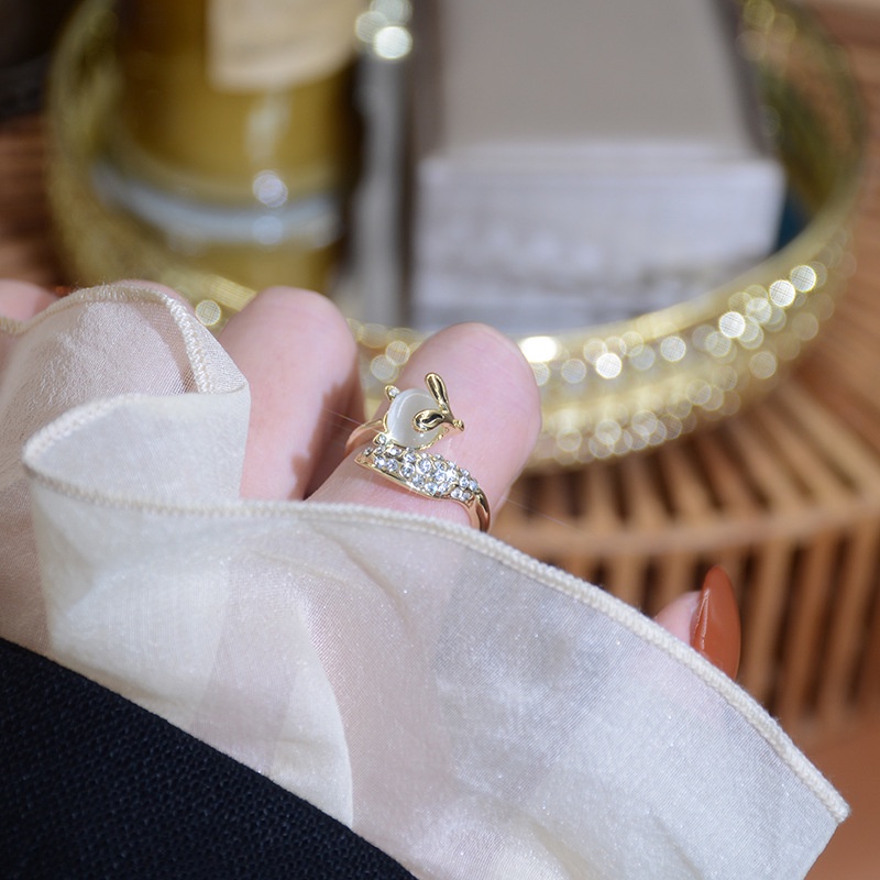 Nhẫn hở kim loại mạ vàng 18k hình con cáo đính đá zircon đơn giản thời trang