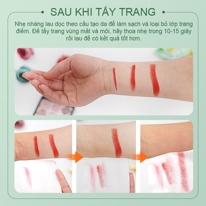 [Hàng mới về] Khăn lau tẩy trang mắt và môi dùng một lần giúp làm sạch da mặt chứa tinh chất thực vật không cần rửa
