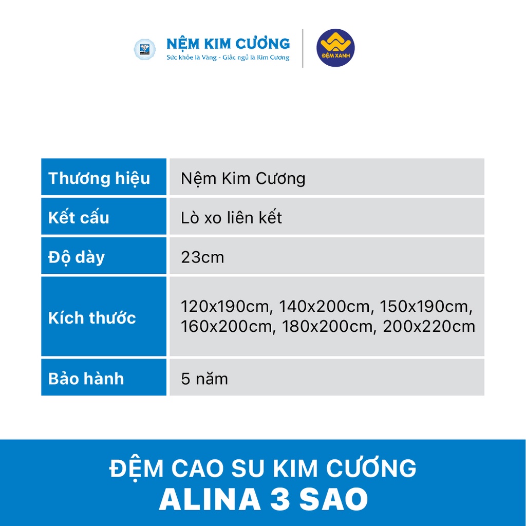 Đệm lò xo Kim Cương Alina 3 sao - Đệm chính hãng bảo hành 5 năm
