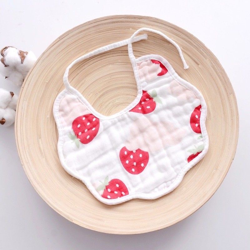 Yếm Xô Tròn Buộc Dây Sợi Tre 8 Lớp Họa Tiết Cho Bé
