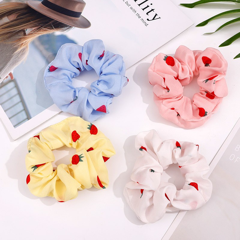 Buộc tóc scrunchies vòng họa tiết dâu tây 1016N