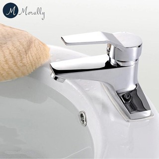 Vòi lavabo nóng lạnh cắm chậu LVB12  loại hai chân (Trắng bạc) - Tặng kèm 2 dây cấp lắp đặt