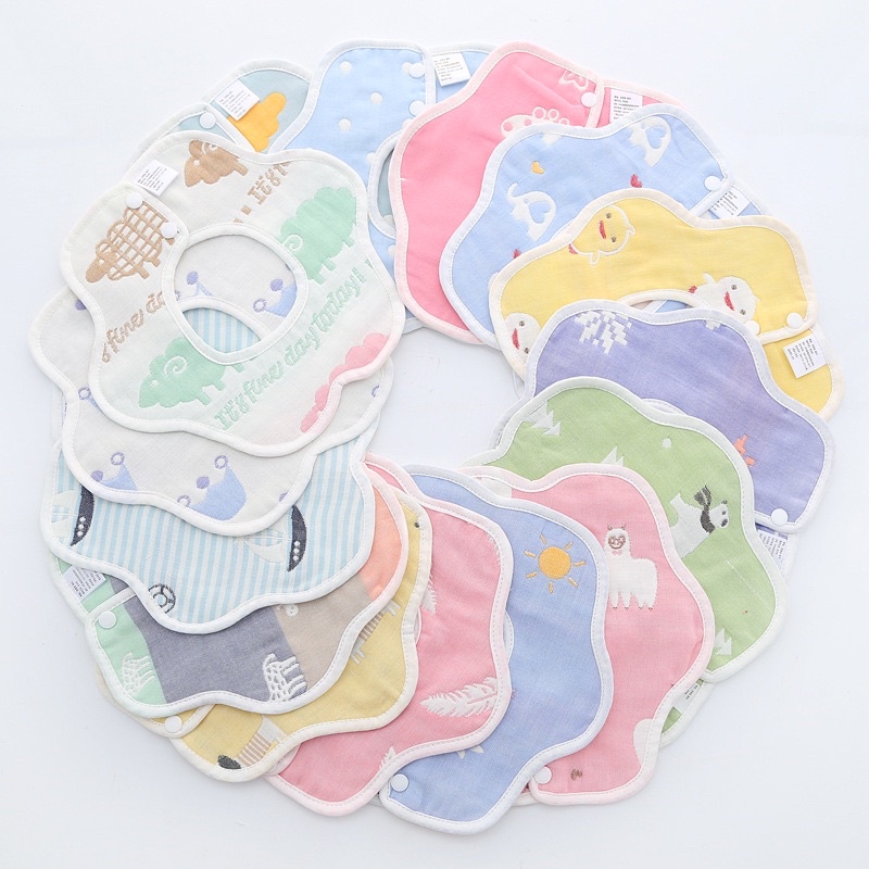 [Chọn mẫu] Yếm xô 6 lớp 100% cotton hoạ tiết dễ thương cho bé