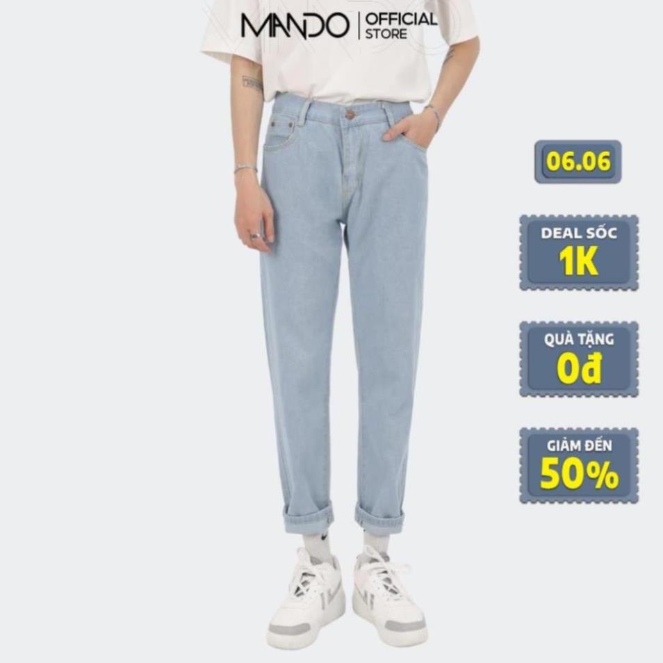 Quần Jean Nam MANDO Ống Rộng Kiểu Dáng Basic Unisex Thời Trang Hàn Quốc Chất Bò Xanh Nhạt Xanh Đậm QJN057 New ! ⚡ ,