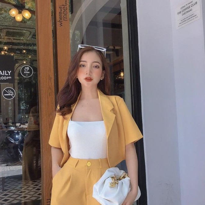 {VIDEO+ ẢNH THẬT} Vest nữ bộ vest 2 chi tiết, áo vest crotop tay ngắn quần dài, vest công sở,XUONGMAYHANOI.2