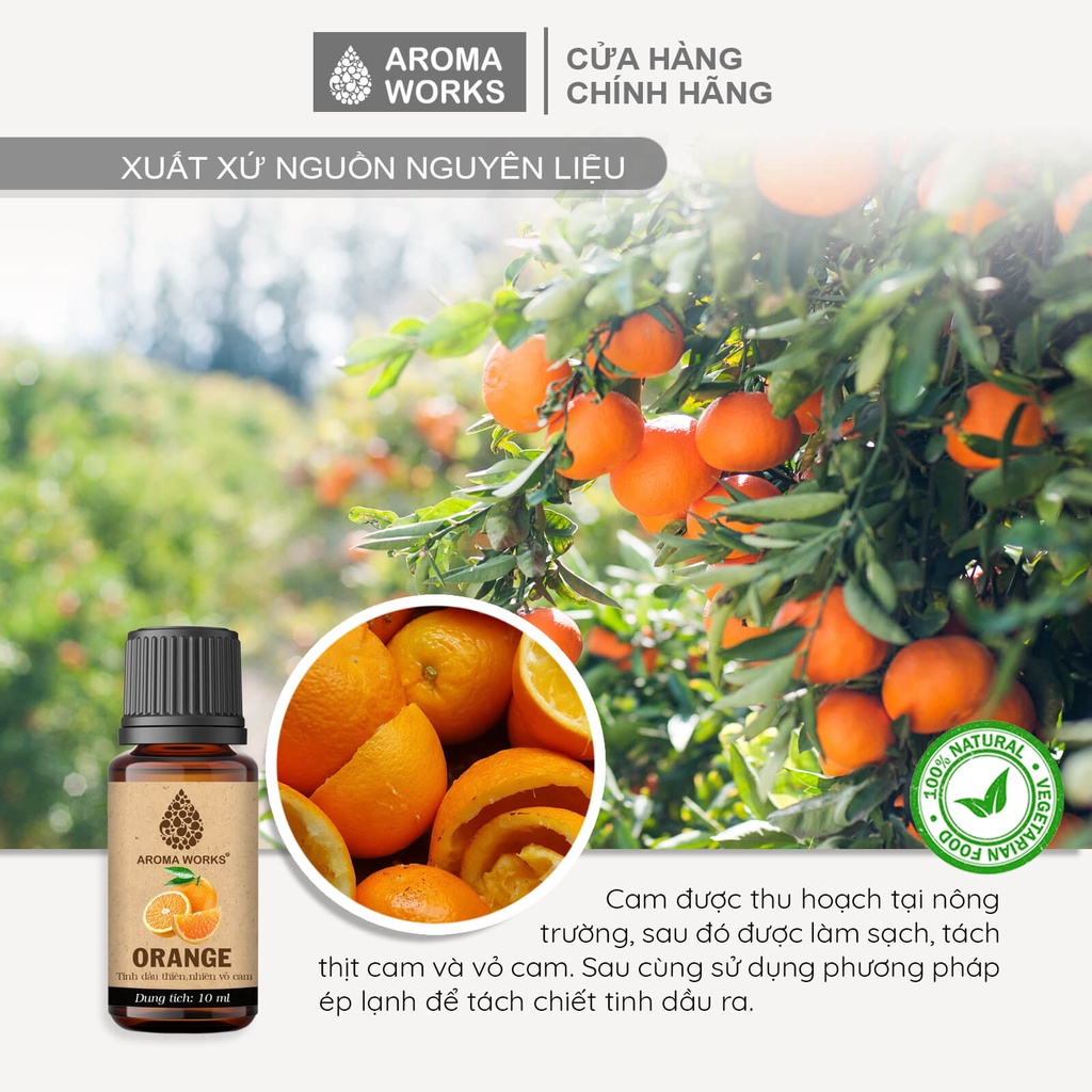 Tinh Dầu Cam Ngọt Thiên Nhiên Thơm Phòng, Đuổi Muỗi, Giải Cảm Aroma Works Orange