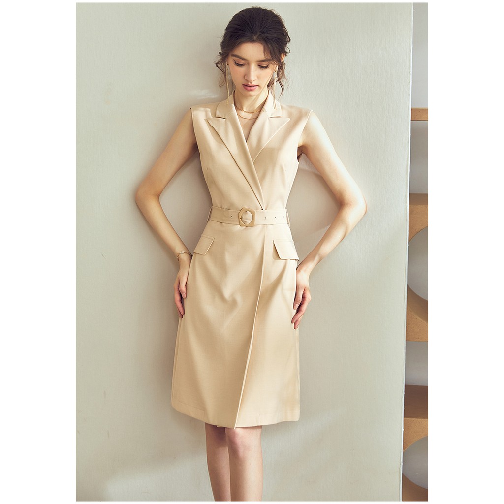 Vest không tay dáng A màu kem trang trọng