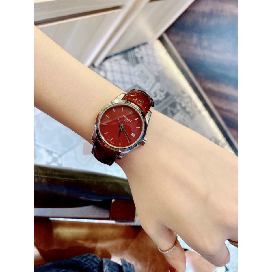 Đồng hồ nữ Tissot dây da bóng mềm, thời trang, chống xước, tặng kèm pin