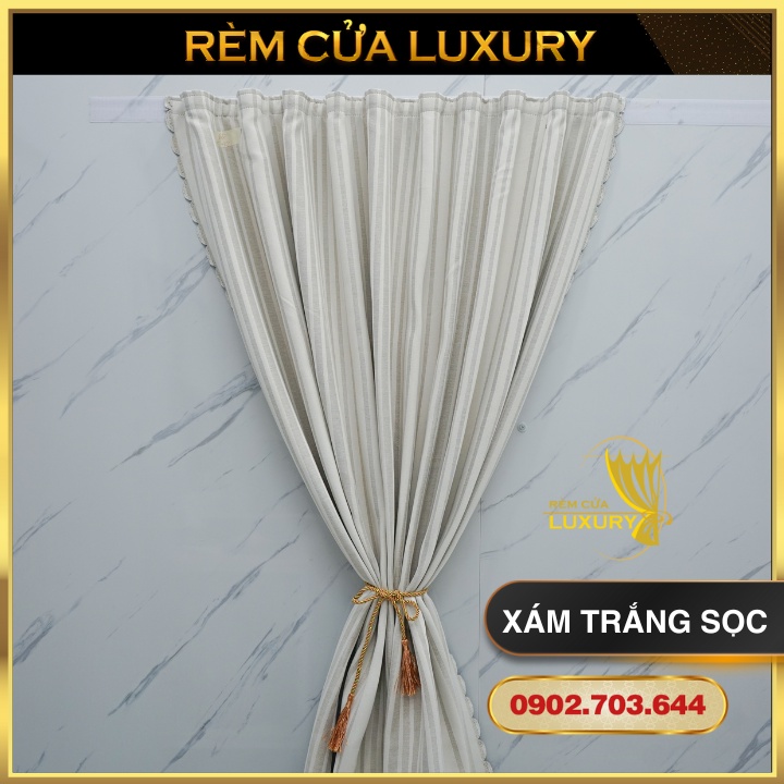 Rèm cửa dán tường vải Nhật xám  sọc Trắng trang trí cửa sổ, trang trí decor cửa phòng ngủ phòng khách