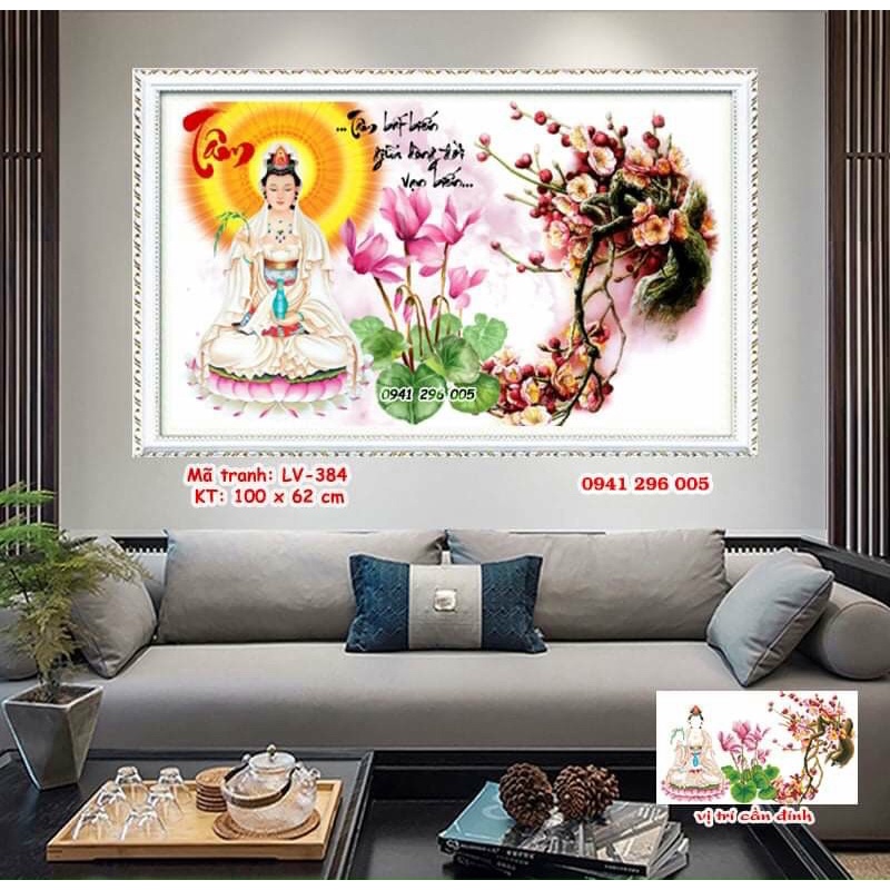 Tranh đính đá Phật Quan Âm LV384 (100x62cm) - chưa đính đá, chưa khung