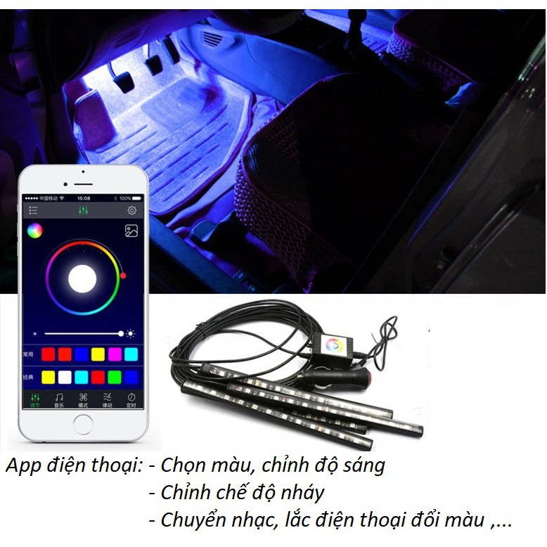 Đèn led độ gầm ghế APP ĐIỆN THOẠI và điều khiển dải 12 bóng cảm ứng âm thanh nhấp nháy theo nhạc