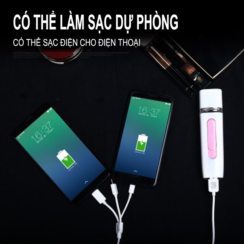 Máy Xịt Khoáng Nano Mini Cầm Tay Kiêm Xông Hơi Mini Giúp Cấp Ẩm Trắng Da kiêm sạc dự phòng tiện lợi gọn nhẹ