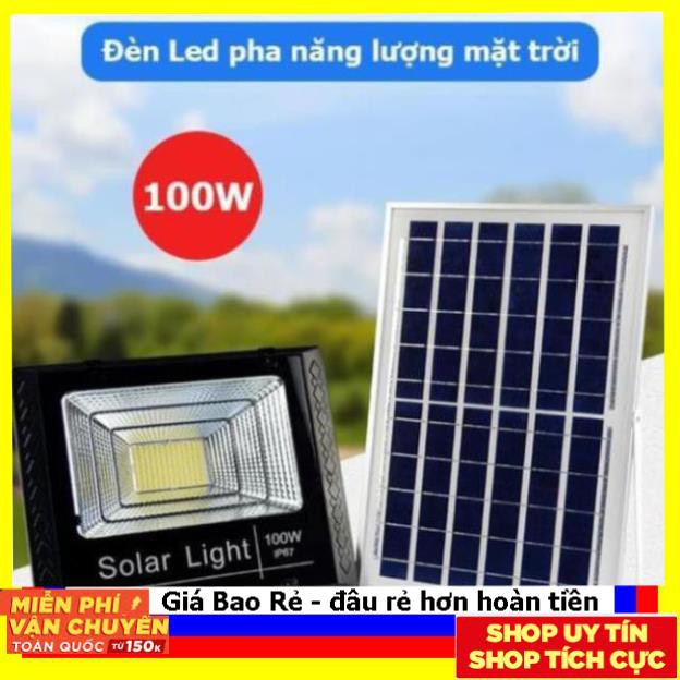 ||Trợ giá T9|| Đèn led pha năng lượng mặt trời 100w IP67 có remote tấm pin rời dây dài 5m. Loại 1 BH 36 tháng