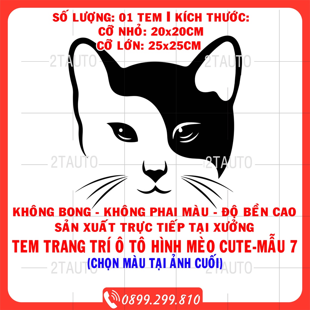 Tem decal HÌNH CON MÈO dán xe nhiều kích thước, chống thấm nước, logo CHÚ MÈO dán trang trí ô tô xe hơi - MẪU 7