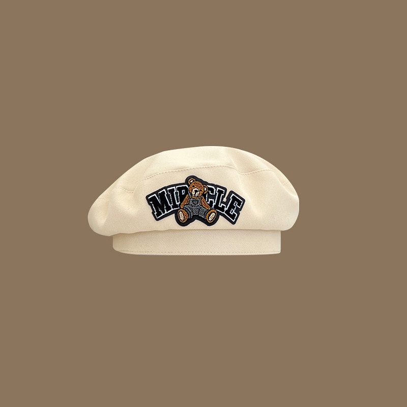 Mũ Beret Thêu Hình Gấu Dễ Thương Phong Cách vintage Nhật Bản